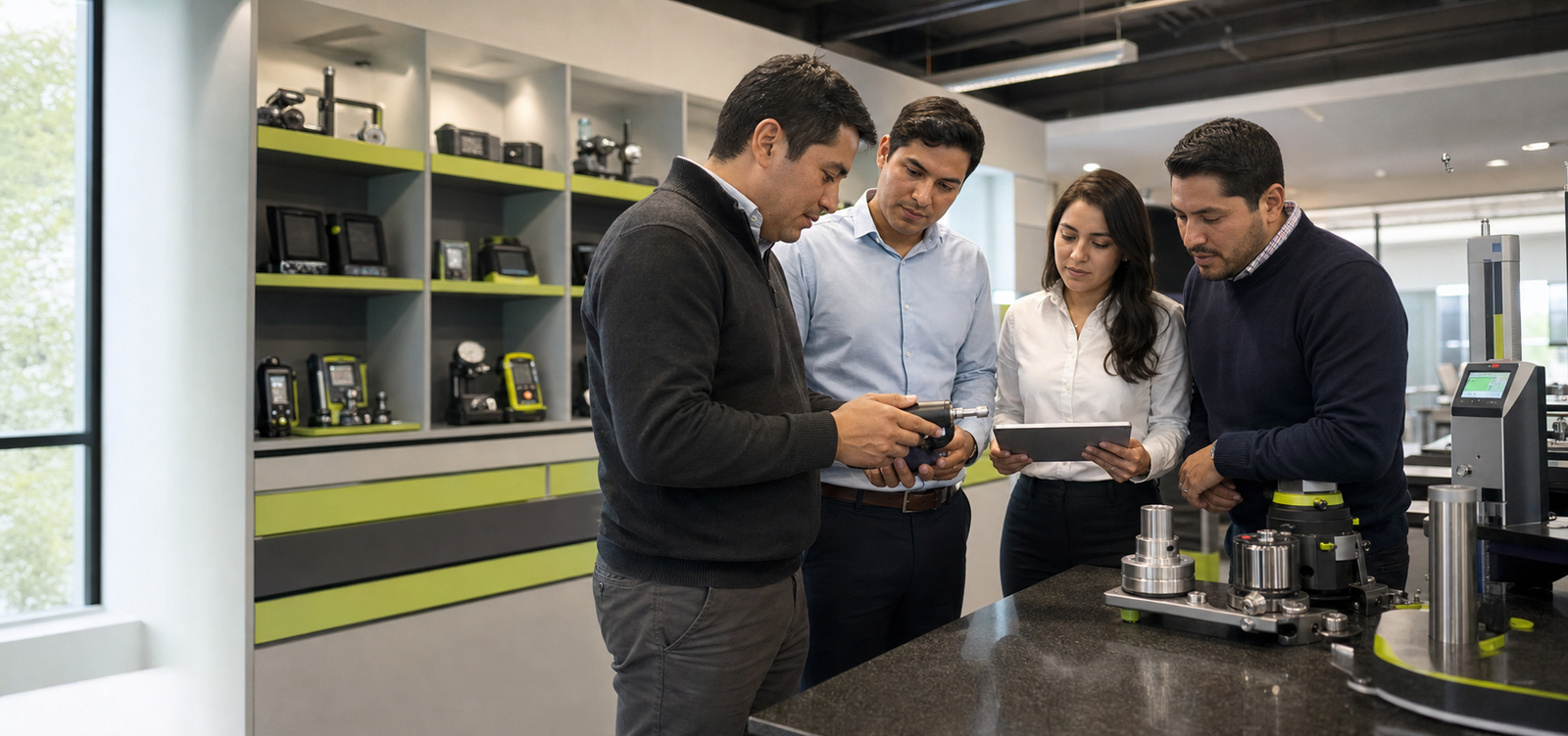 Equipo técnico y comercial de Mercado Gráfico en un espacio de instrumentación