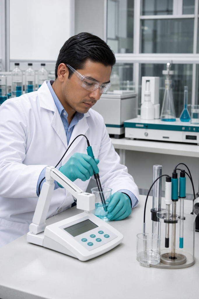 Especialista utilizando instrumentos de análisis en laboratorio